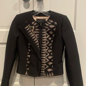 BCBG MaxAzria Black Jacket, with lace inlays, zipper front, size XXS